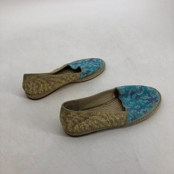 Brian Atwood Hartwell rhinestone  blue tan flat espadrilles women’s size 7 - Picture 6 of 15